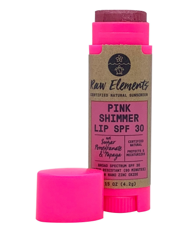 "PINK SHIMMER" baume lèvres rose pailleté SPF30: Raw Elements