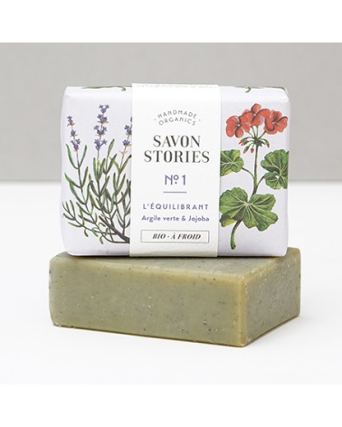 BALANCING BAR SOAP n°1 (green clay) with lavender, patchouli & rose geranium: Savon Stories