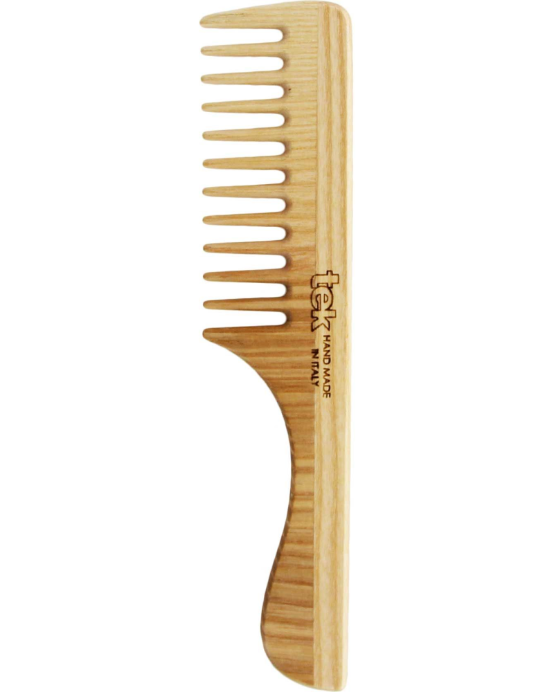 Peigne en bois naturel avec manche et larges dents: Tek