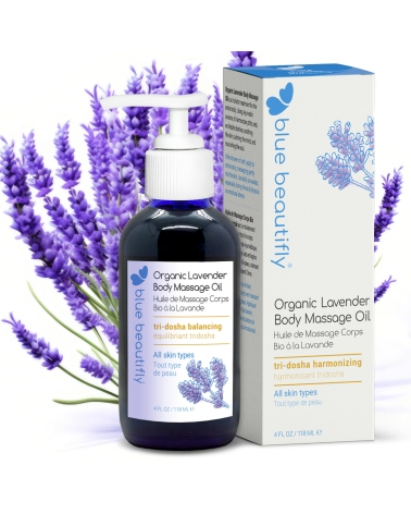 blue beautifly lavender body massage oil huile de massage à la lavande